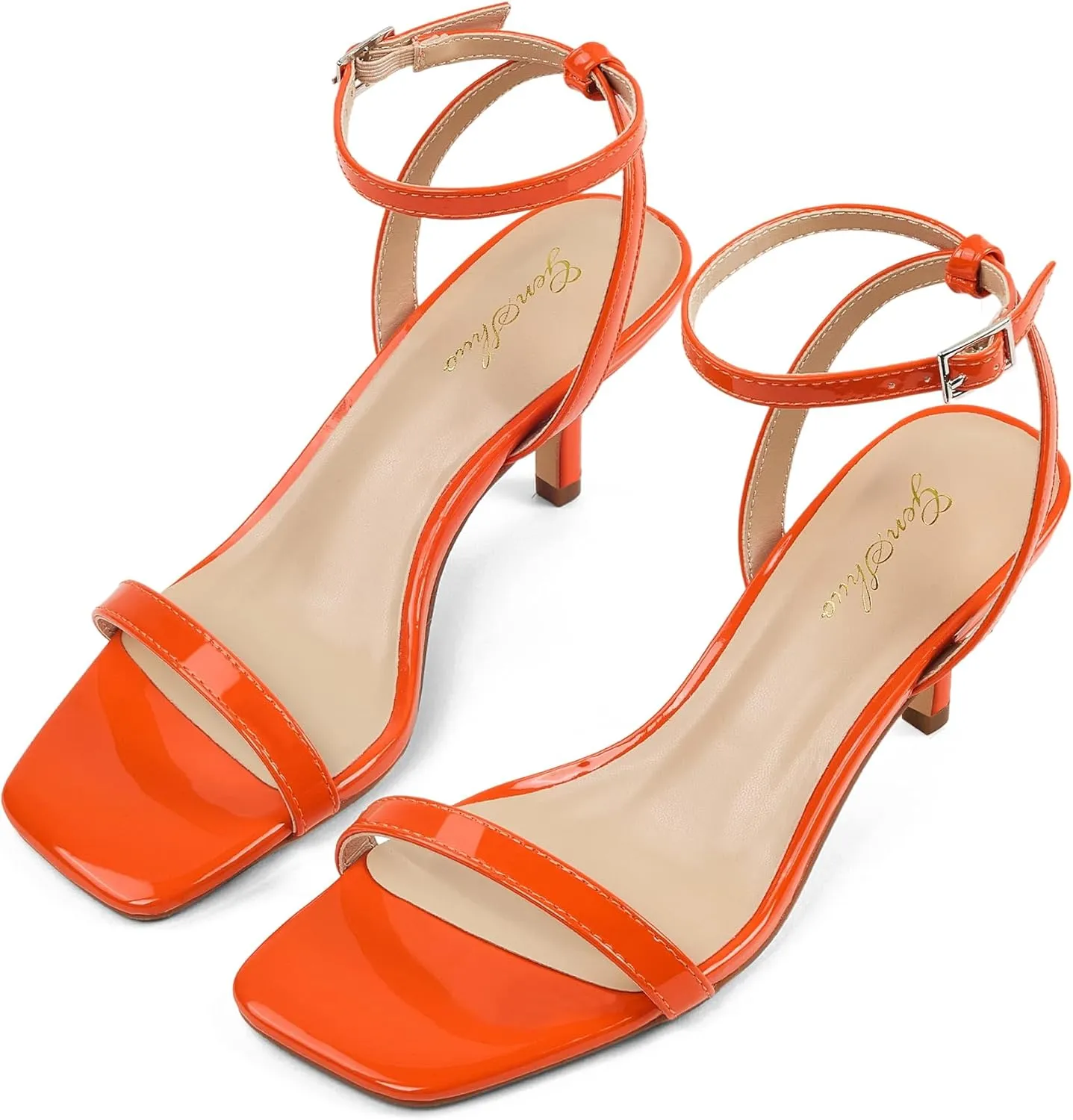 GENSHUO Square Open Toe Ankle Strap Heels Sexy Strappy Women Stiletto Heeled Sandals