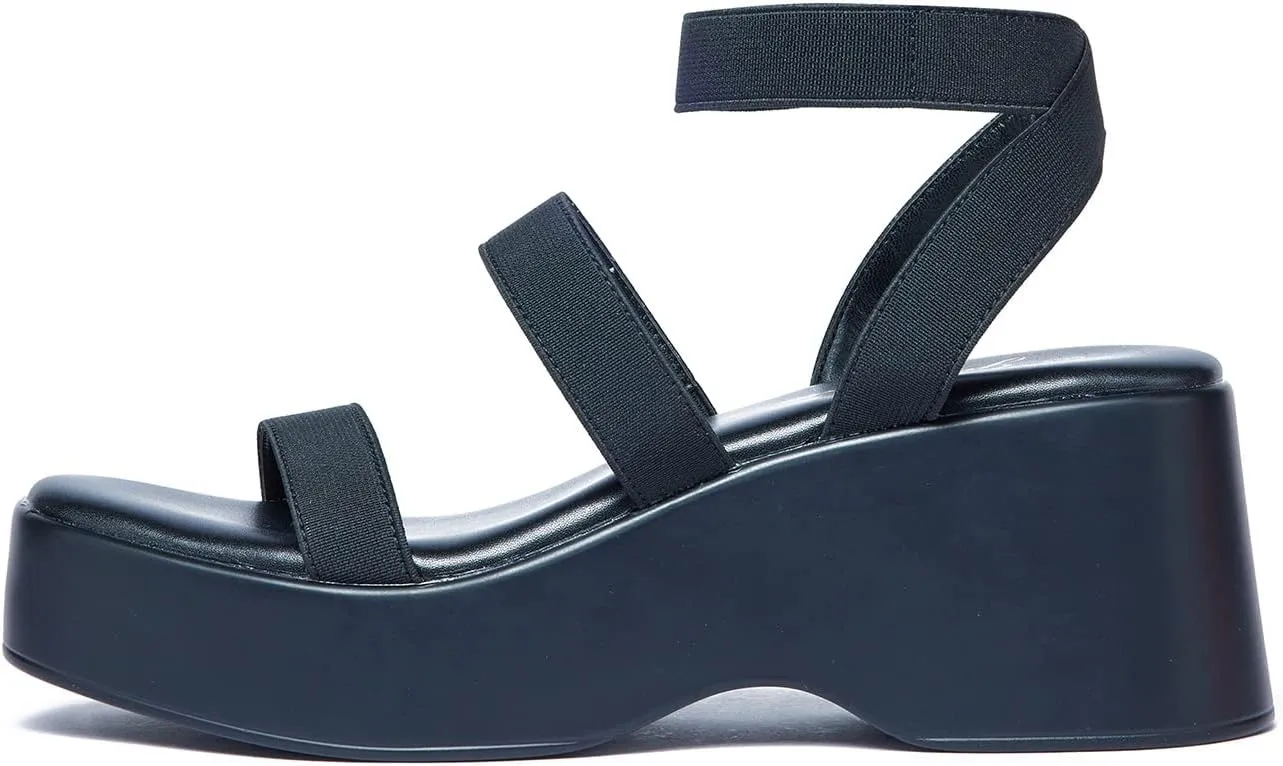 GENSHUO Women's Platform Open Toe Ankle Strap Casual Elastic Strap Flatform Wedge Sandals