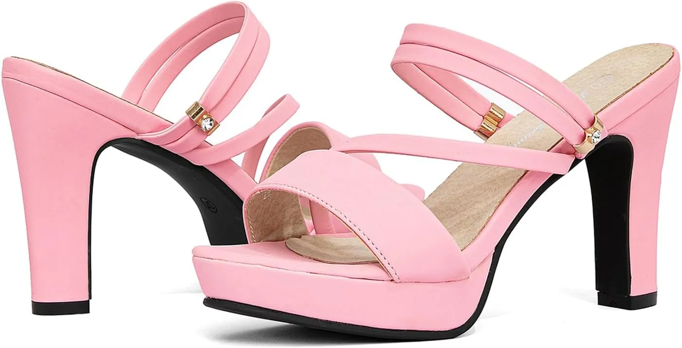 getmorebeauty Women's Chunky High Heels Slingback Sandals Open Toe Ankle Strap Slip On Platform Dress Shoes