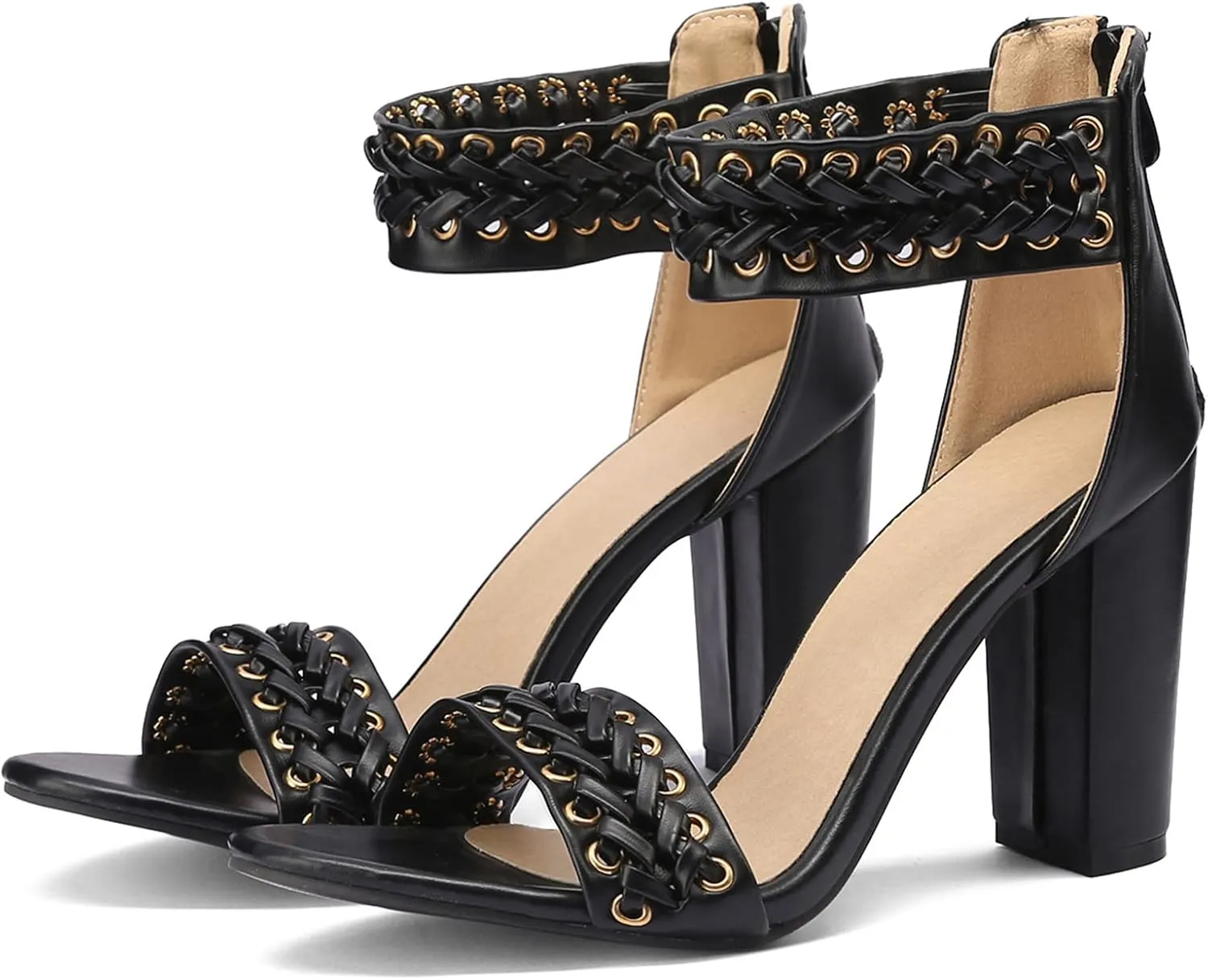 Gicoiz Women Classic Open Toe Embroidered Block Heel Sandals