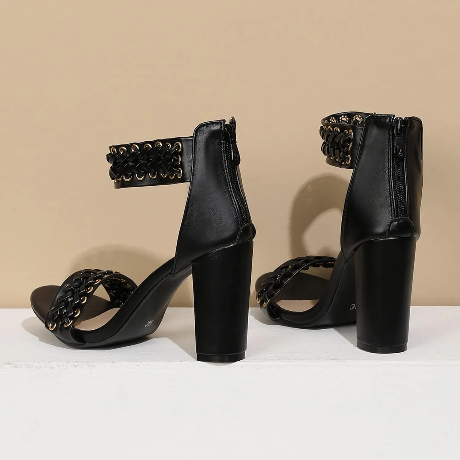 Gicoiz Women Classic Open Toe Embroidered Block Heel Sandals