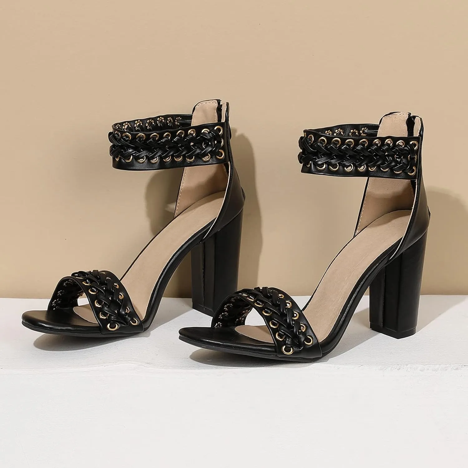 Gicoiz Women Classic Open Toe Embroidered Block Heel Sandals