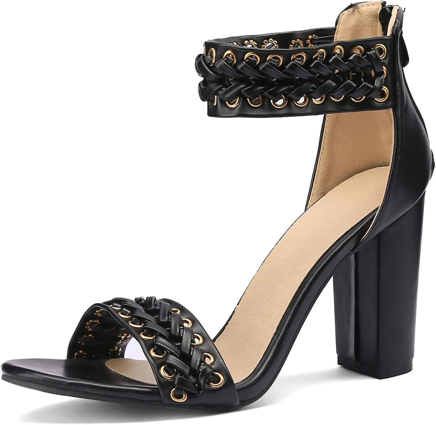 Gicoiz Women Classic Open Toe Embroidered Block Heel Sandals
