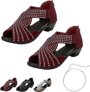 Glow Step Orthopedic Low Heel Cut-Out Sandals, Sparkly Rhinestone Sandals For Women, Open Toe Fashion Dress Shoes
