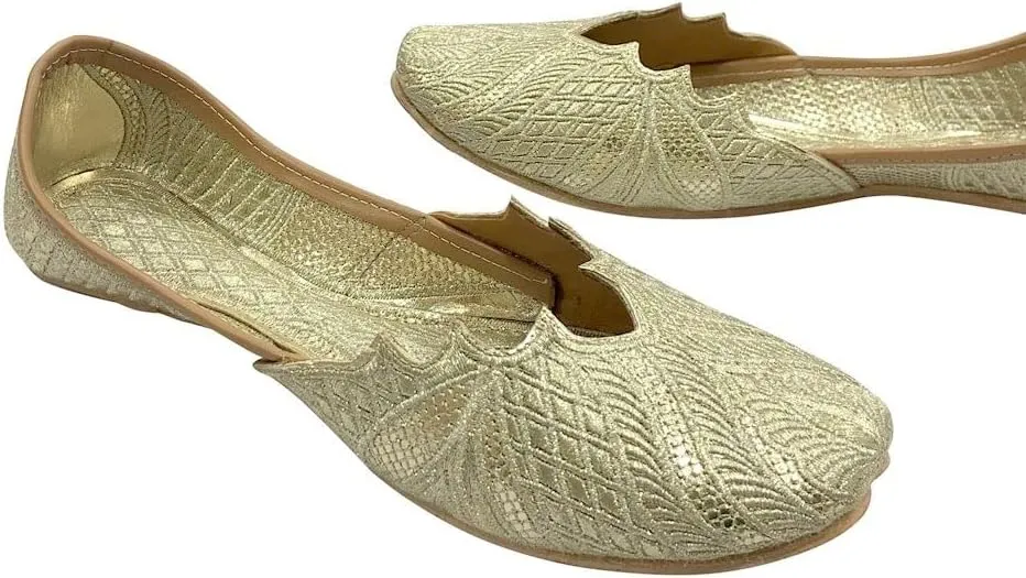 Gold Jutti for Women's Wedding Juttis Handmade Ethnic Traditional Mojaris Punjabi Juti