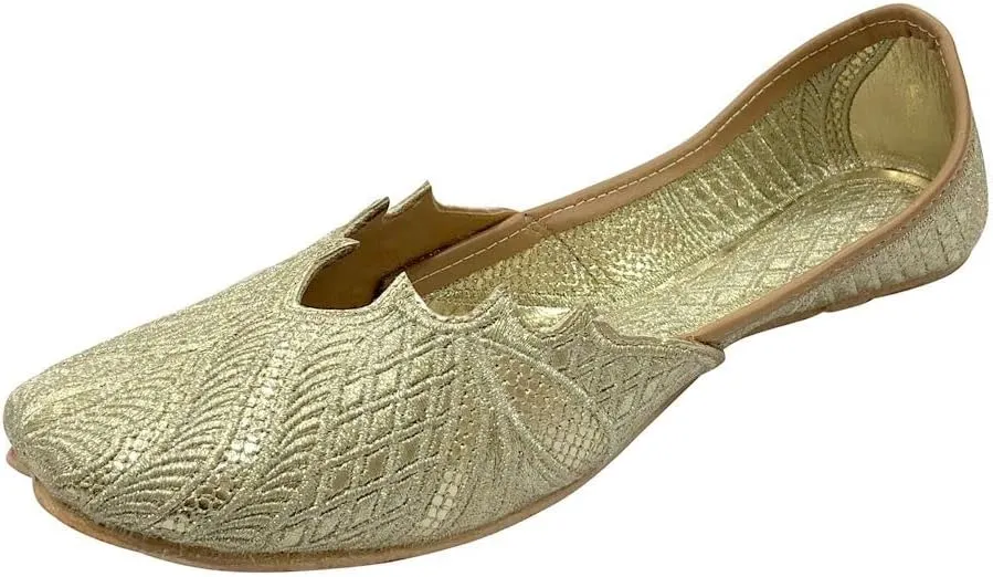 Gold Jutti for Women's Wedding Juttis Handmade Ethnic Traditional Mojaris Punjabi Juti