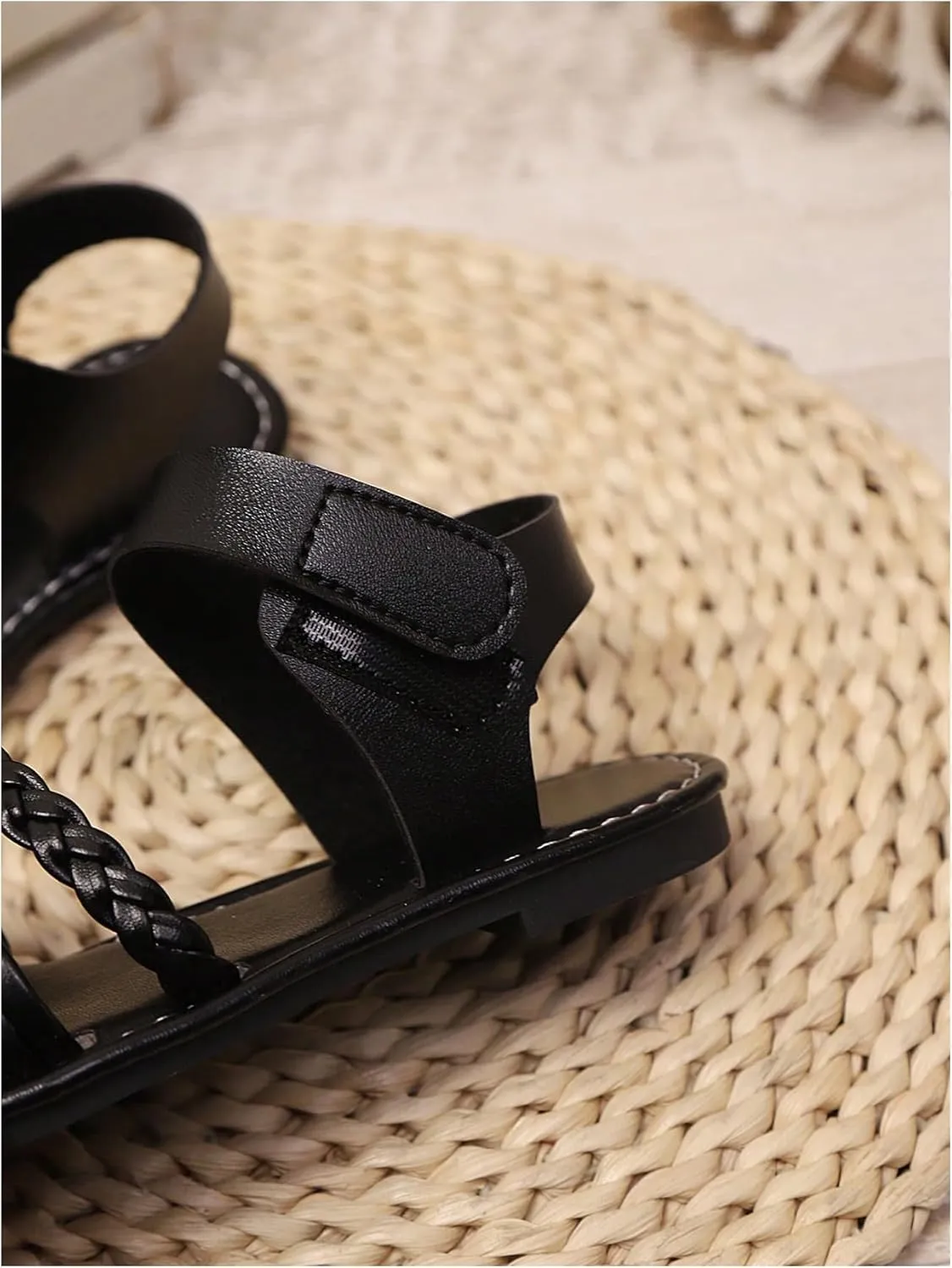 GORGLITTER Girl's Briaded Sandals Round Open Toe Ankle Strap Flat Dress Shoes