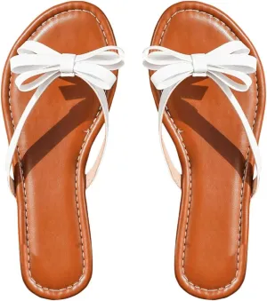 GORGLITTER Women's Bow Flat Sandals Strappy Open Toe Dressy Fancy Flip Flops Slide Sandals