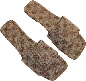 GORGLITTER Women's Leopard Flat Sandals Cheetah Animal Print Slides Square Open Toe Slip on Sandal