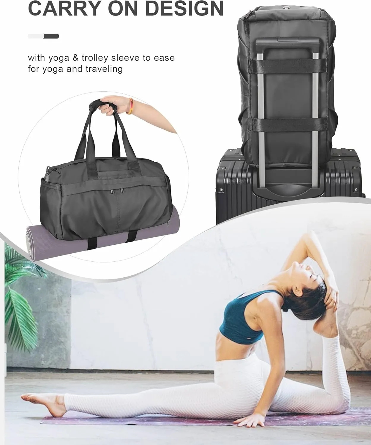 Gym Bag for Men Duffle Bag with Shoe Compartment Yoga Mat Bag Sports Workout Bag Weekend Overnight Bag, Grey