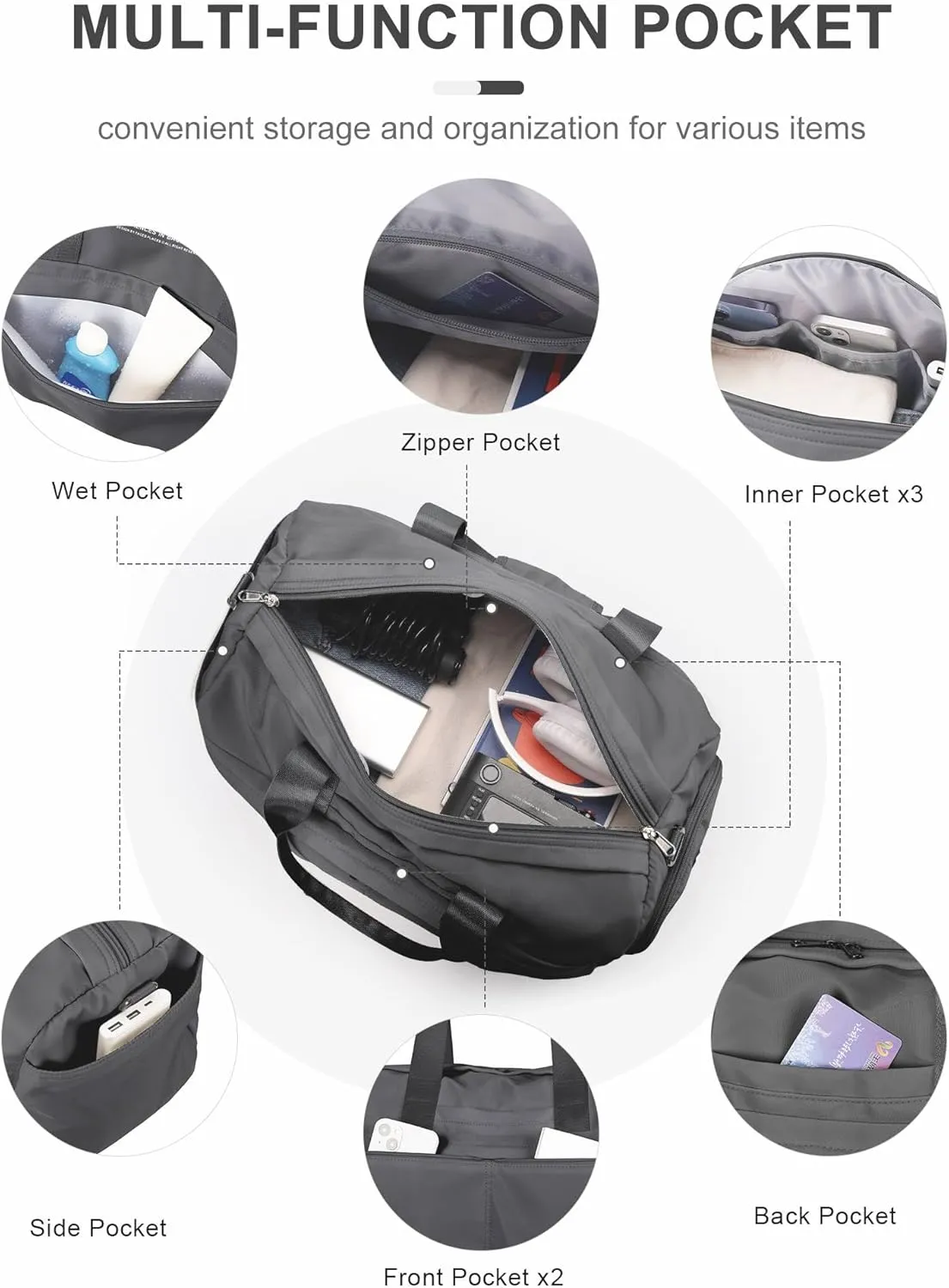Gym Bag for Men Duffle Bag with Shoe Compartment Yoga Mat Bag Sports Workout Bag Weekend Overnight Bag, Grey