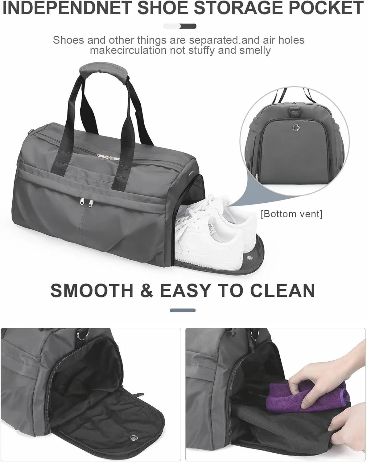 Gym Bag for Men Duffle Bag with Shoe Compartment Yoga Mat Bag Sports Workout Bag Weekend Overnight Bag, Grey