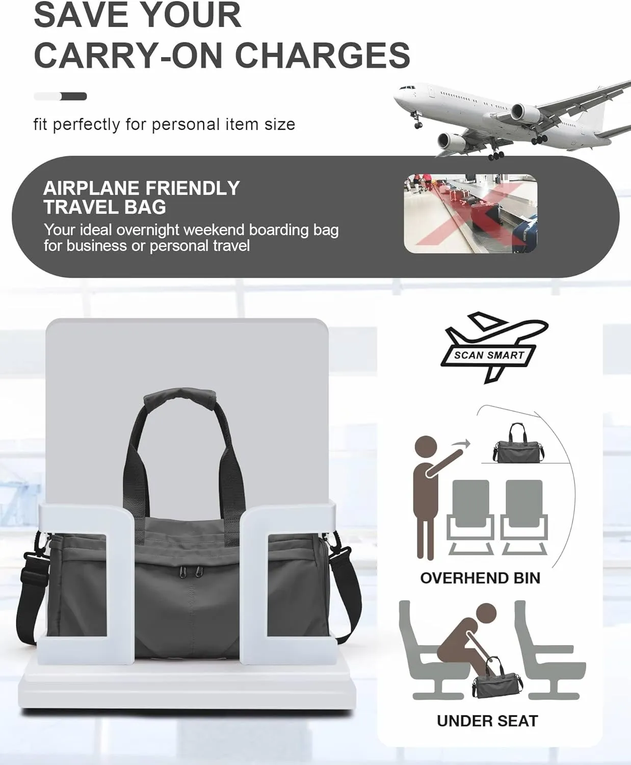 Gym Bag for Men Duffle Bag with Shoe Compartment Yoga Mat Bag Sports Workout Bag Weekend Overnight Bag, Grey