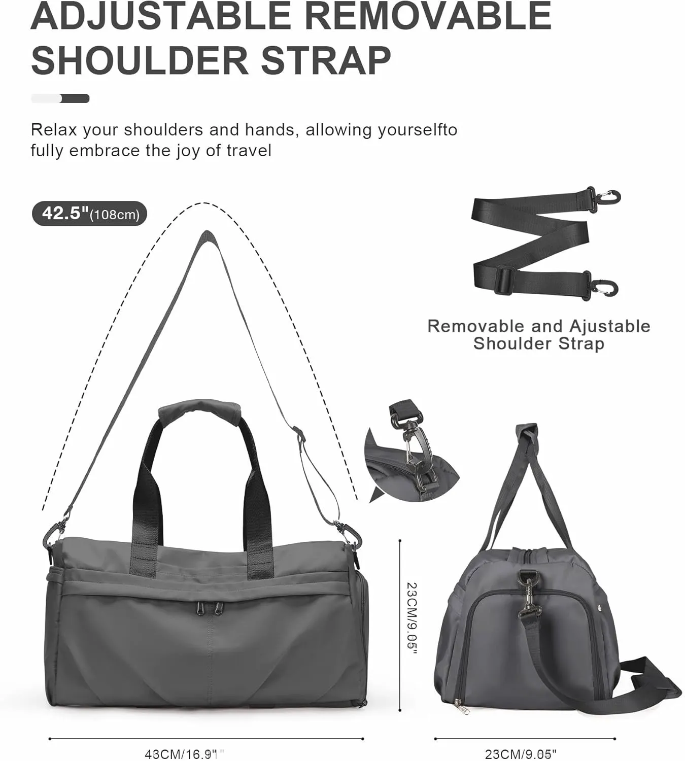 Gym Bag for Men Duffle Bag with Shoe Compartment Yoga Mat Bag Sports Workout Bag Weekend Overnight Bag, Grey