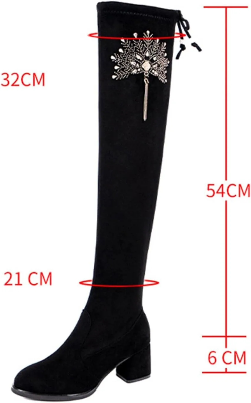 Hbeylia Platform Tight High Boots for Women Ladies Fashion Stretch Knitted Leather Round Toe Chunky Bottom Slip On Flats Over The Knee Boots Casual Non Slip Winter Fall Long Tall Boots for Wedding