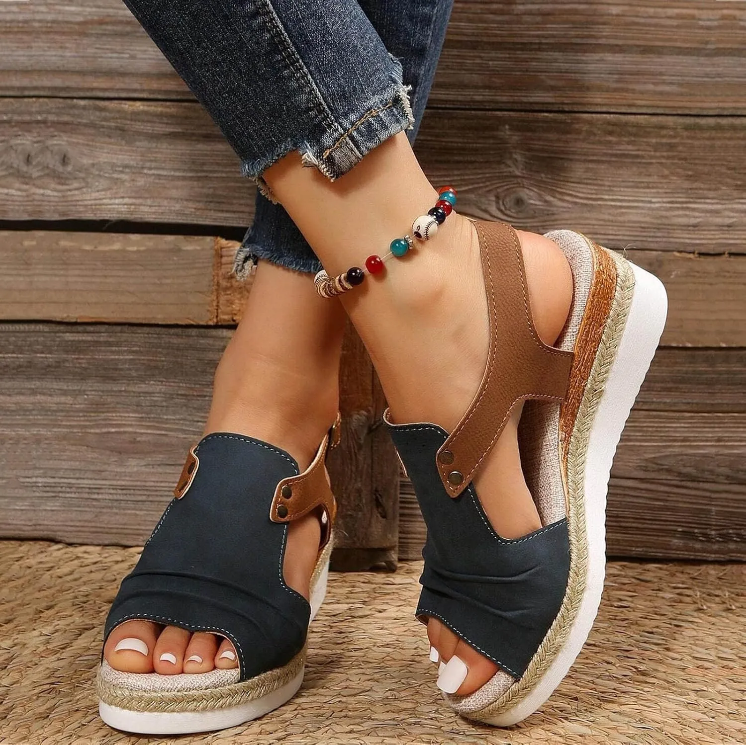 Hbeylia Wedge Sandals for Women Dressy Summer,Platform Wedges for Women,Womens Espadrilles Open Toe Sandals Comfortable Dressy Ankle Strap Slip On Sandals Orthopedic Sandals Casual