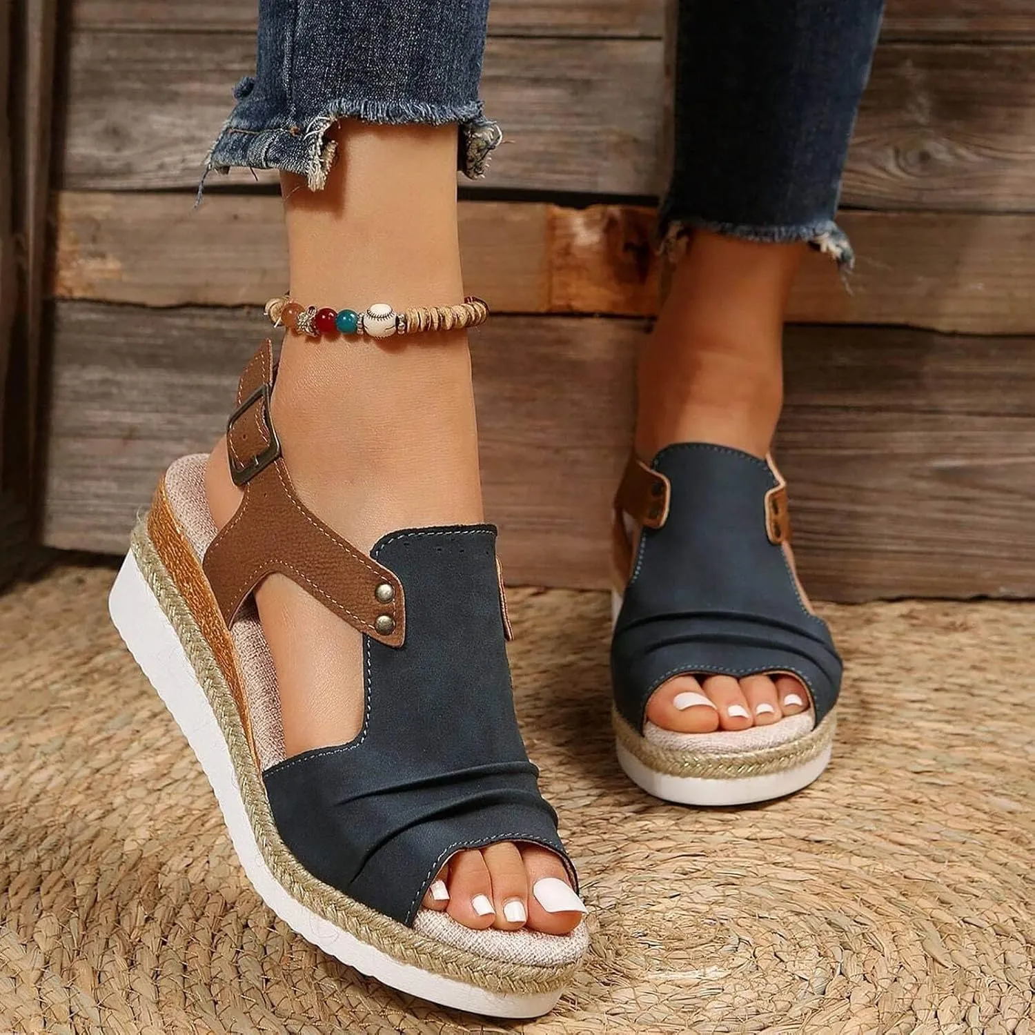 Hbeylia Wedge Sandals for Women Dressy Summer,Platform Wedges for Women,Womens Espadrilles Open Toe Sandals Comfortable Dressy Ankle Strap Slip On Sandals Orthopedic Sandals Casual