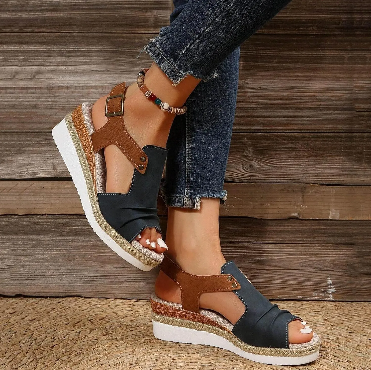 Hbeylia Wedge Sandals for Women Dressy Summer,Platform Wedges for Women,Womens Espadrilles Open Toe Sandals Comfortable Dressy Ankle Strap Slip On Sandals Orthopedic Sandals Casual