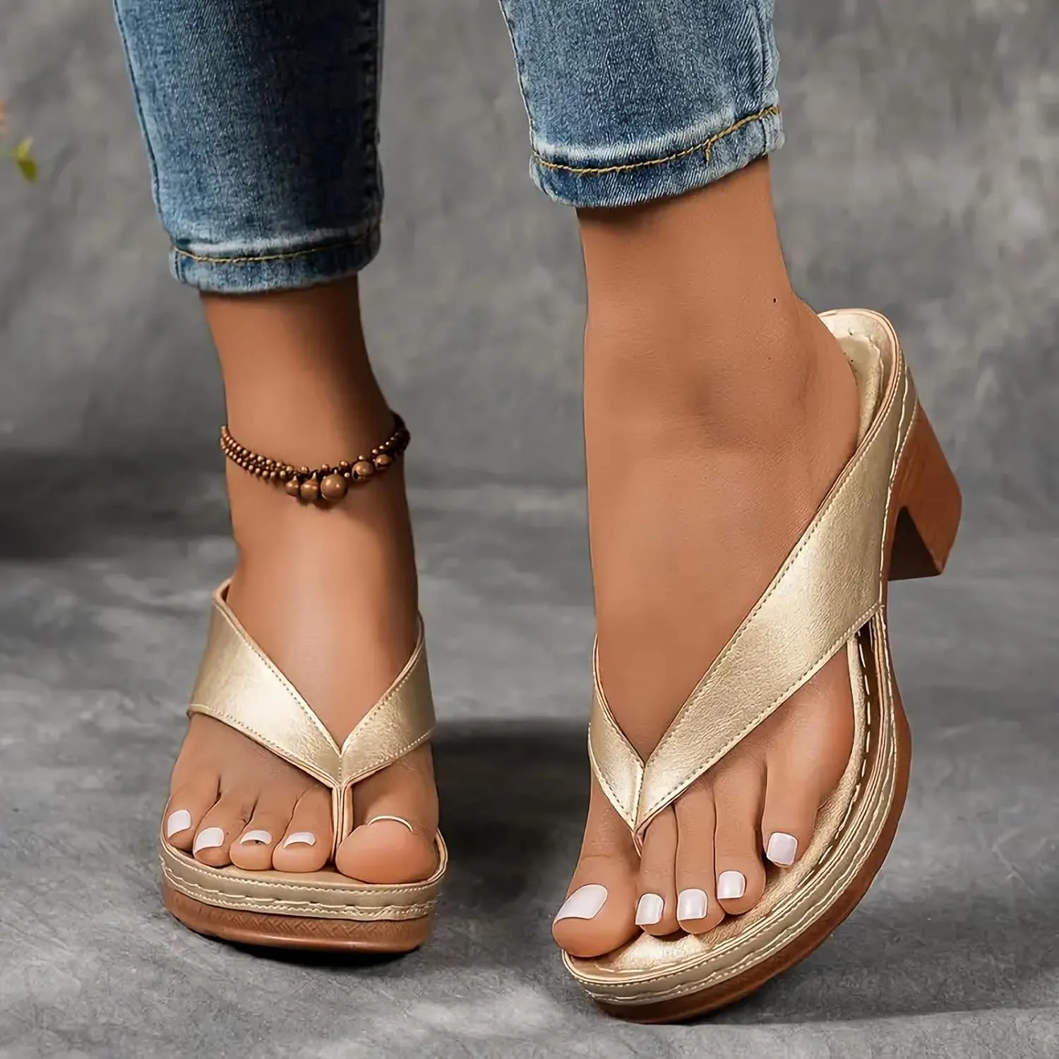 Heels for Women Flip Flops Block Low Heel Thong Sandals Summer Dressy Orthopedic Sandal Arch Support Slip On 2025 Comfortable Slip-On Open Toe Heeled Bridal Party Wedding Shoes Casual Wedge Mules