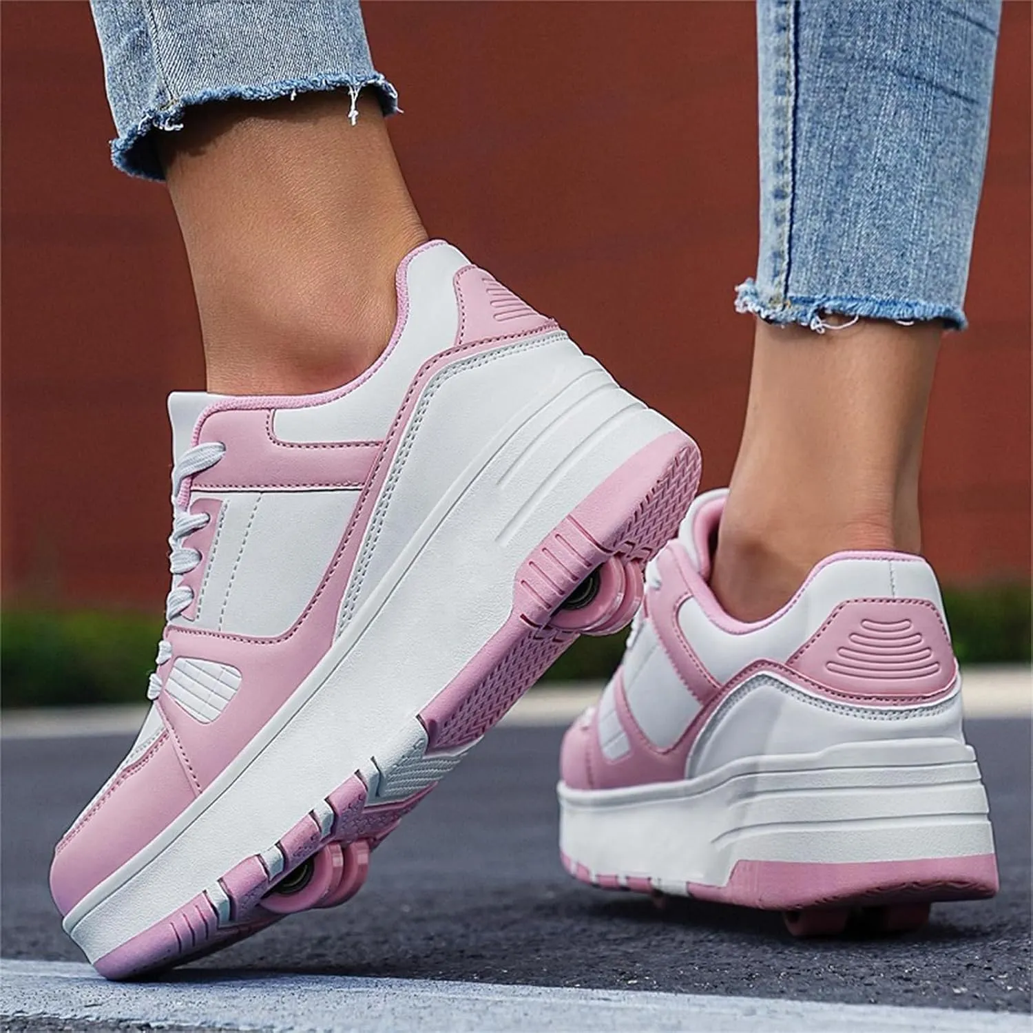 HHSTS Roller Skate Shoes for Kids Boys Girls Upgraded Fashion Sneakers with 4-Wheels for Kids, Versatile Roller Skates Shoes Christmas Birthday Gifts