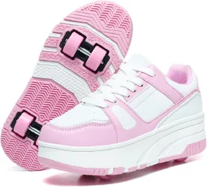 HHSTS Roller Skate Shoes for Kids Boys Girls Upgraded Fashion Sneakers with 4-Wheels for Kids, Versatile Roller Skates Shoes Christmas Birthday Gifts