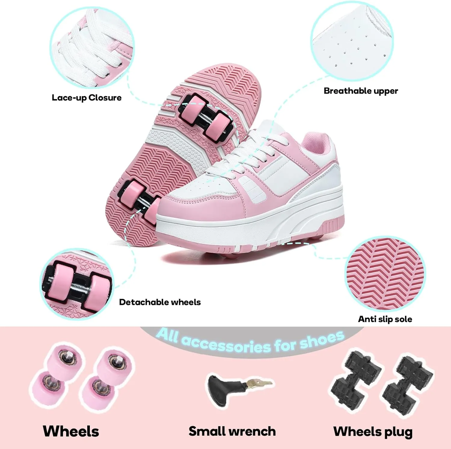 HHSTS Roller Skate Shoes for Kids Boys Girls Upgraded Fashion Sneakers with 4-Wheels for Kids, Versatile Roller Skates Shoes Christmas Birthday Gifts