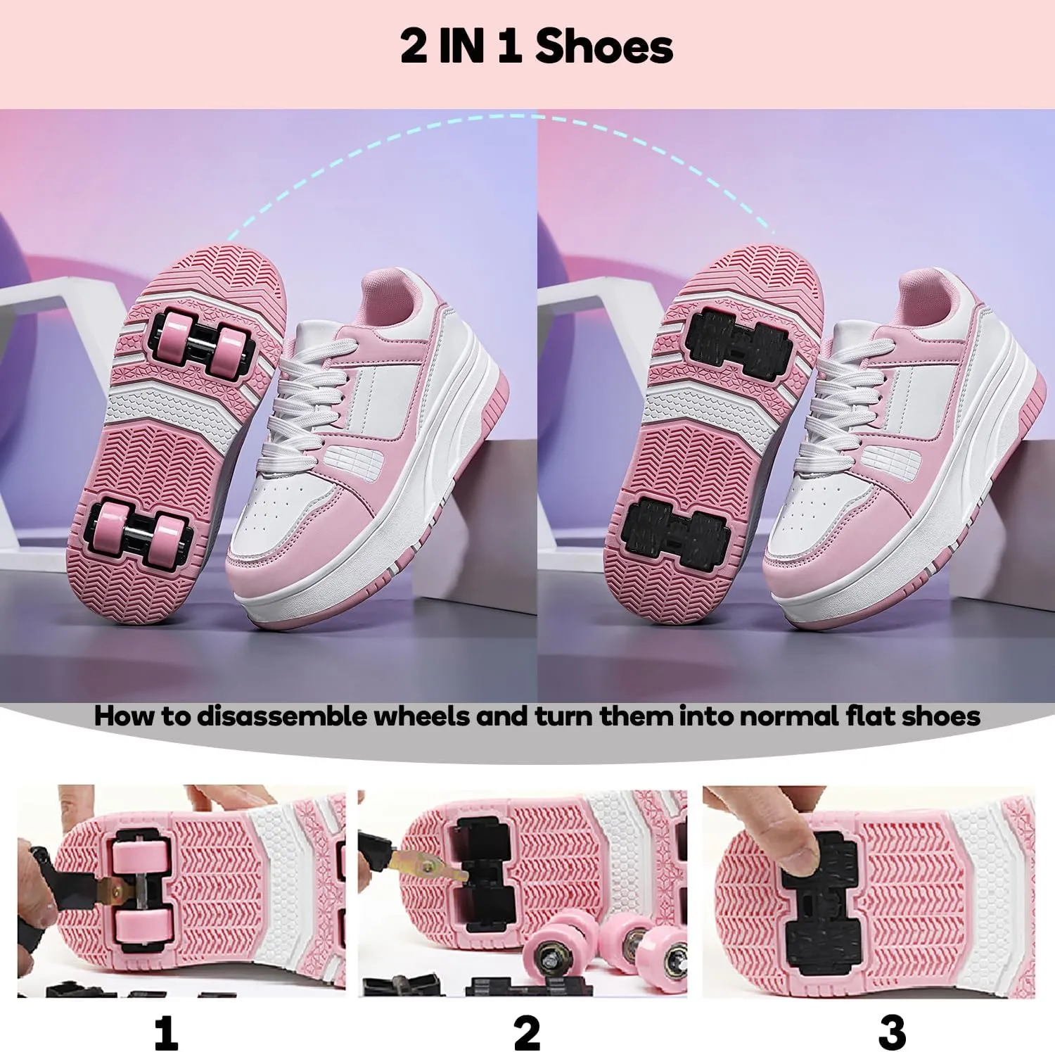 HHSTS Roller Skate Shoes for Kids Boys Girls Upgraded Fashion Sneakers with 4-Wheels for Kids, Versatile Roller Skates Shoes Christmas Birthday Gifts