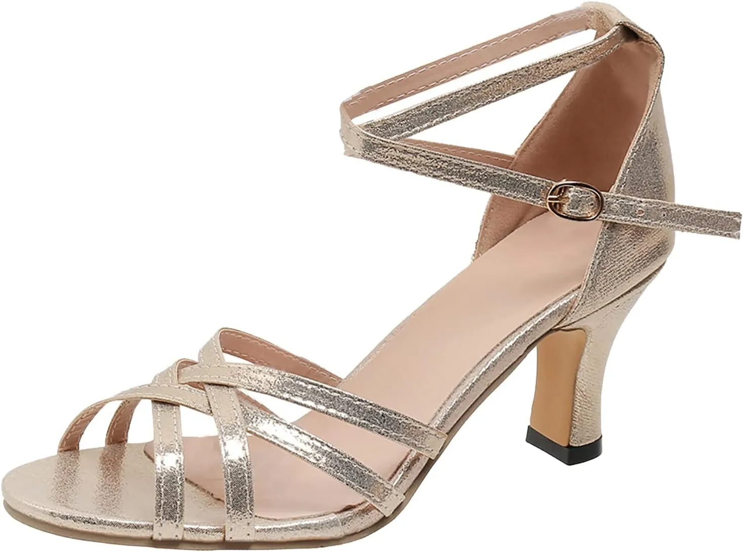 High Heels for Women Latin Dance Shoes Open Toe Heels with Ankle Strap Satin Ballroom Practice Performance Shoes