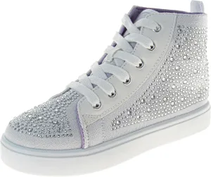 Hightop Sneakers Sparkly Glitter Lace Up Non Slip - Kids Casual Fashion High Top Shoes (Sizes: 11-13 Little Kid / 1-4 Big Kid)