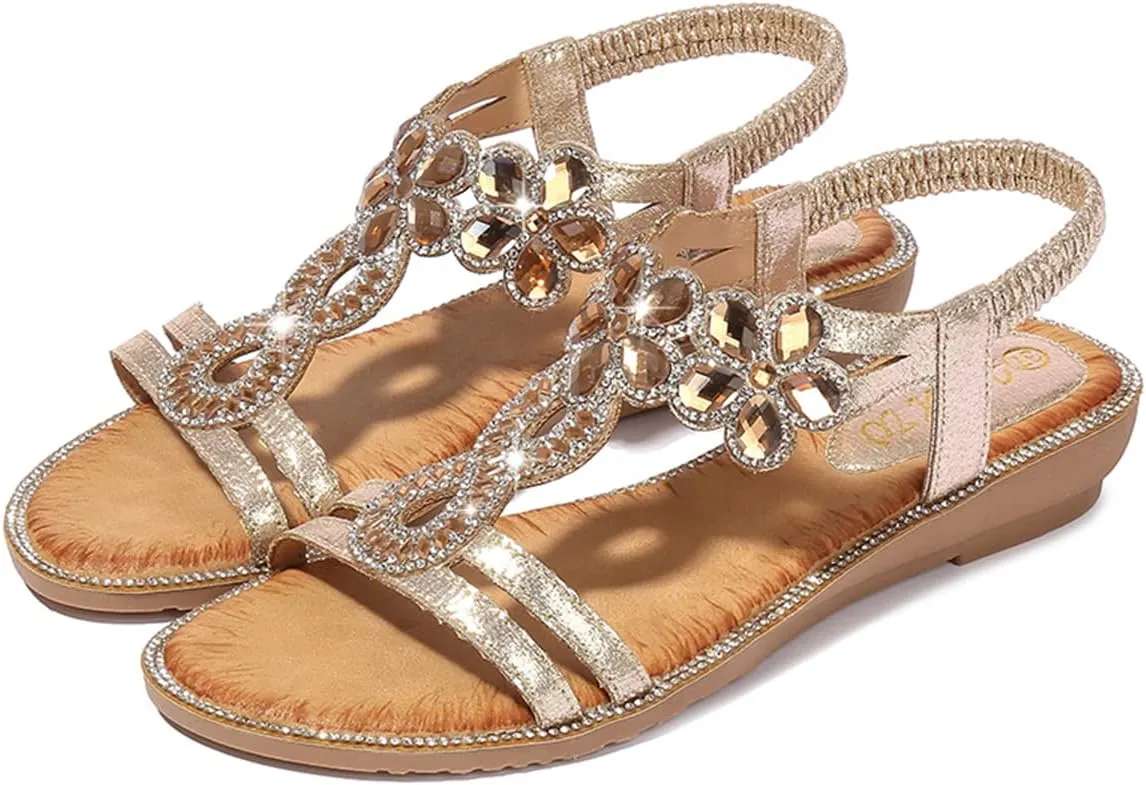 HNGHOU Women's Summer Casual Bohemia Open Toe Beach Wedge Sandal Shoes