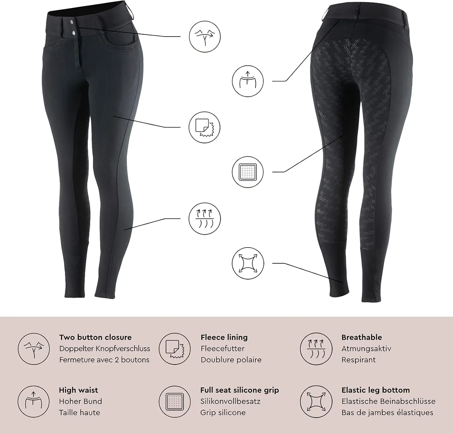 HORZE Mia Warm Winter Thermo High-Waisted Horse Riding Breeches with Silicone Full Seat