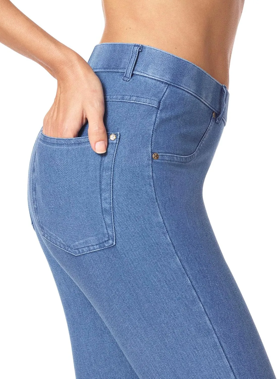 HUE Women's Essential Denim Capri Leggings with Pockets and Side Slits, Comfortable Pull On Pants