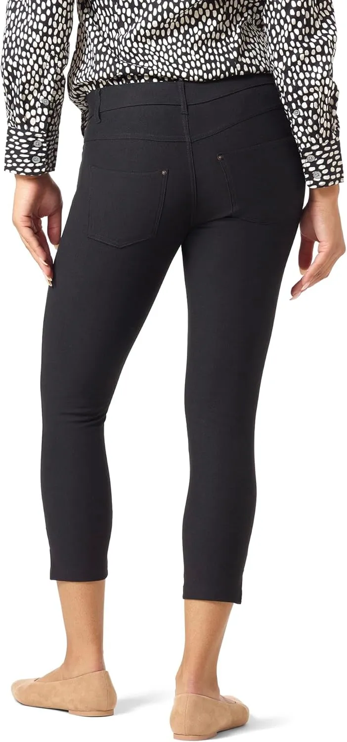 HUE Women's Essential Denim Capri Leggings with Pockets and Side Slits, Comfortable Pull On Pants