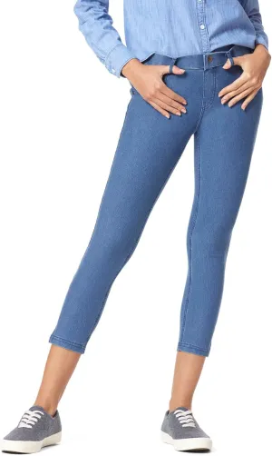 HUE Women's Essential Denim Capri Leggings with Pockets and Side Slits, Comfortable Pull On Pants