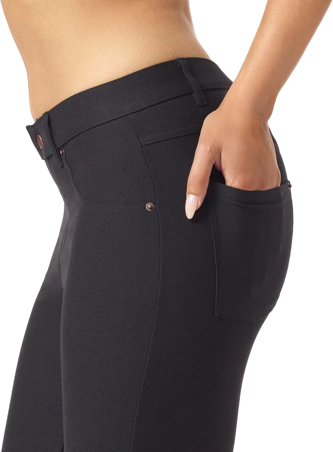 HUE Women's Essential Denim Capri Leggings with Pockets and Side Slits, Comfortable Pull On Pants