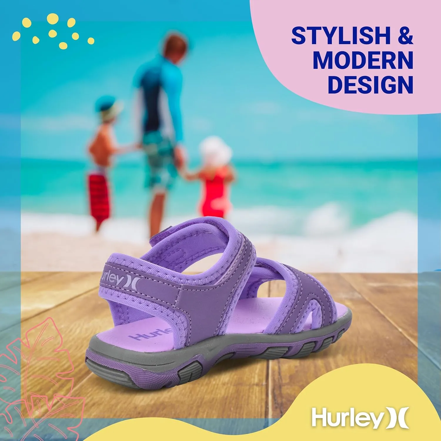 Hurley Loni Toddler Water Shoes, Beach Essentials, Girls and Boys Open Toe Sandals, Lightweight, Breathable and Two Adjustable Straps