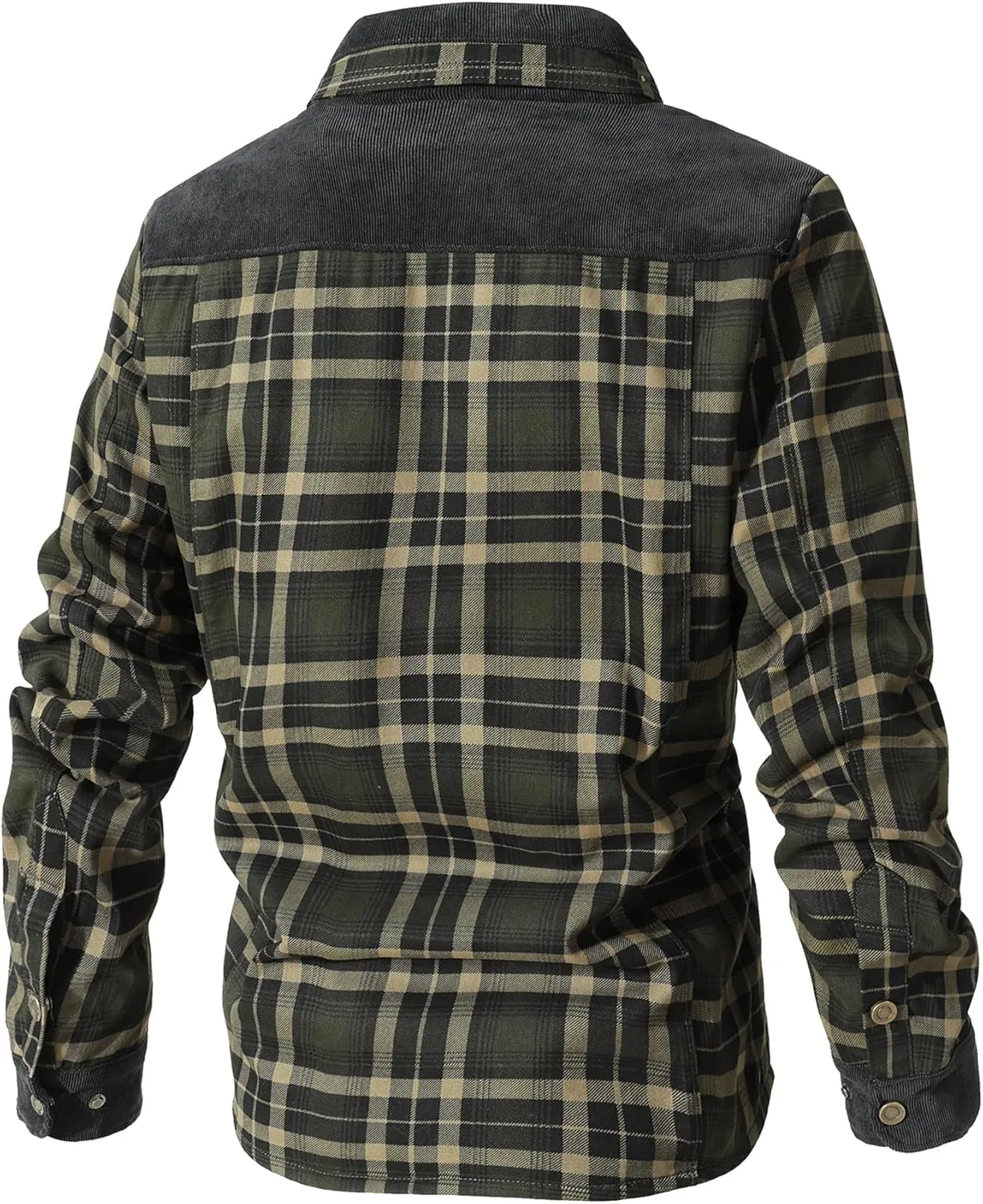 HYPESTFIT Men's Corduroy Plaid Sherpa Lined Flannel Shirt Jacket Fleece Coat