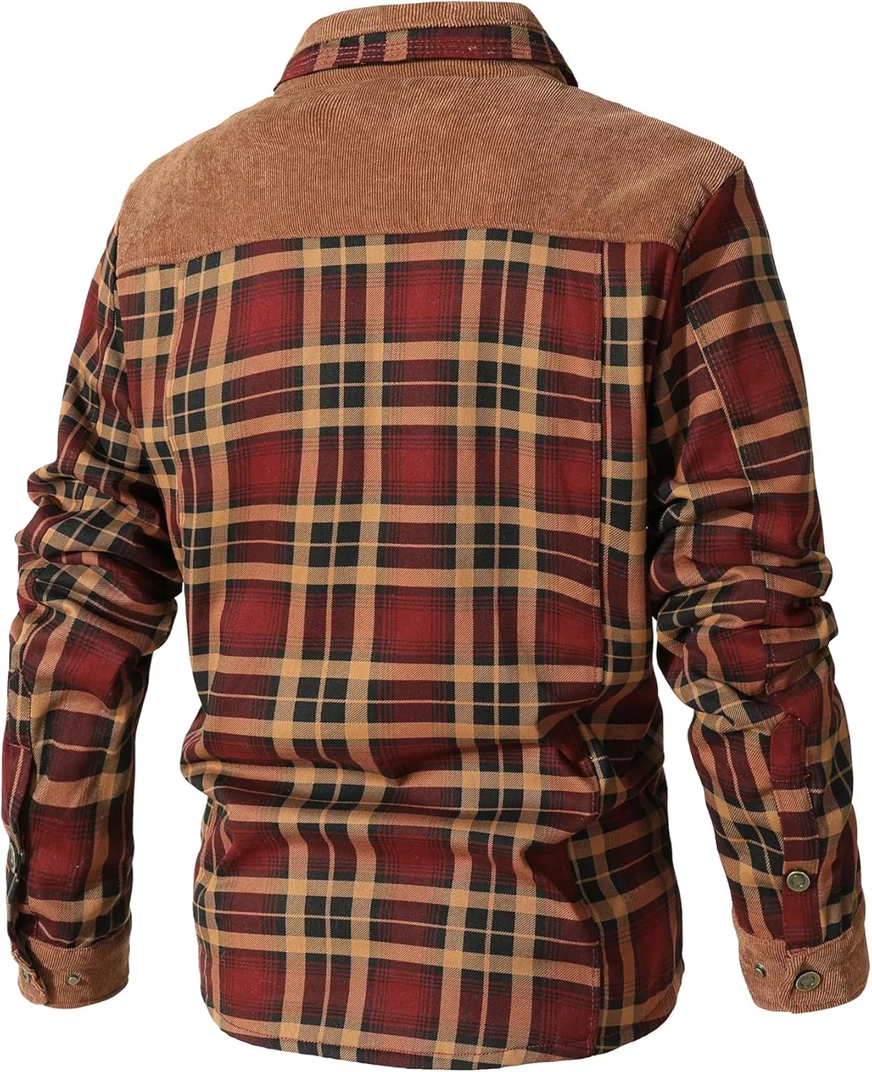 HYPESTFIT Men's Corduroy Plaid Sherpa Lined Flannel Shirt Jacket Fleece Coat