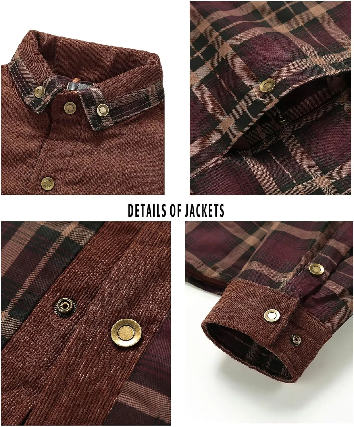 HYPESTFIT Men's Corduroy Plaid Sherpa Lined Flannel Shirt Jacket Fleece Coat