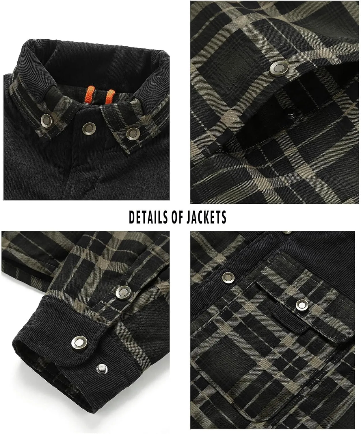 HYPESTFIT Men's Corduroy Plaid Sherpa Lined Flannel Shirt Jacket Fleece Coat