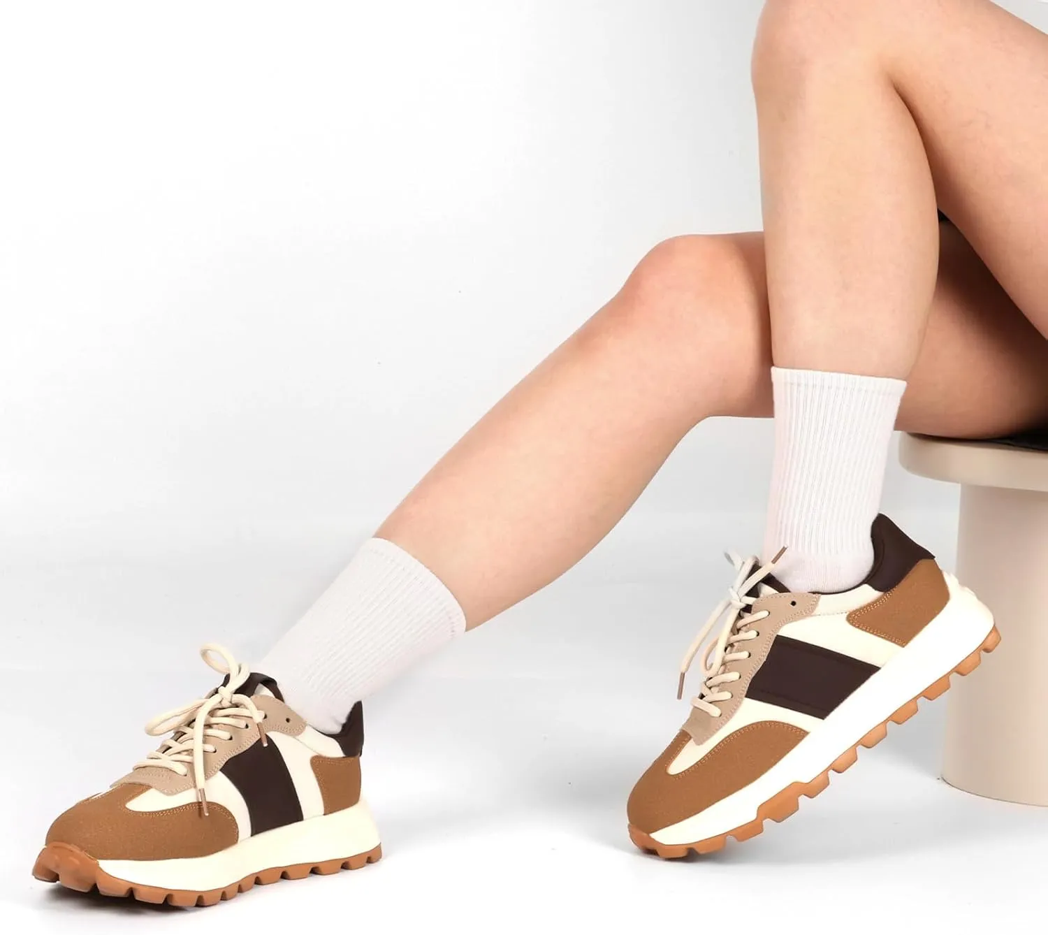 IXU Womens Sneakers Fashion Lightweight Tennis Sneakers for Women Fashion Walking Leather Suede Lace Up Non-Slip Casual Womens Shoes Comfortable Shoes