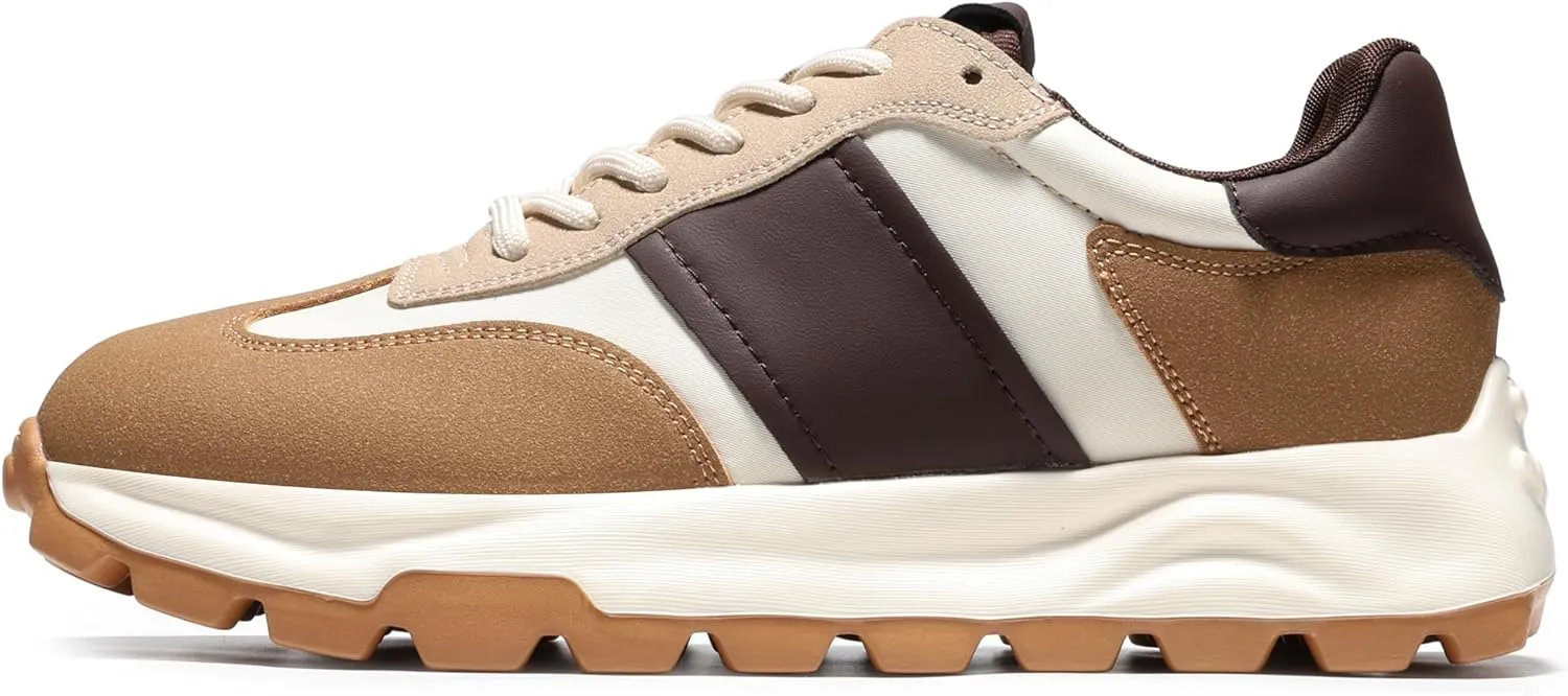 IXU Womens Sneakers Fashion Lightweight Tennis Sneakers for Women Fashion Walking Leather Suede Lace Up Non-Slip Casual Womens Shoes Comfortable Shoes
