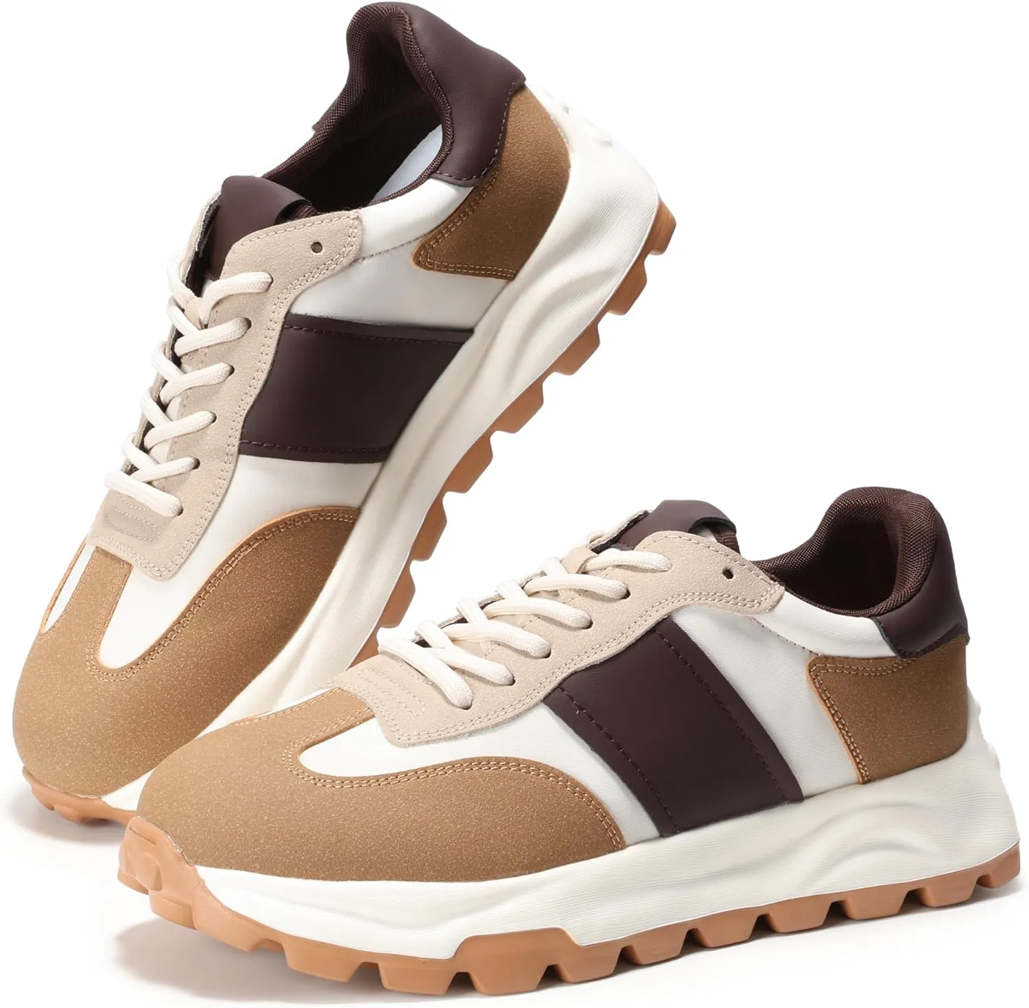 IXU Womens Sneakers Fashion Lightweight Tennis Sneakers for Women Fashion Walking Leather Suede Lace Up Non-Slip Casual Womens Shoes Comfortable Shoes