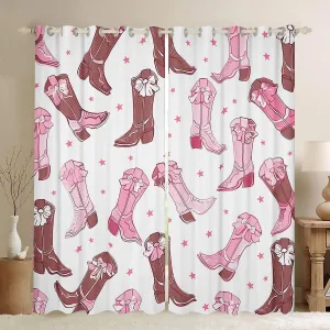 jejeloiu Cowgirl Boots 30%-50% Blackout Curtains (2 Panels, 42 x 84 Inch) Cute Western Curtains for Bedroom Living Room Pink Kawaii Decor Darkening Drapes