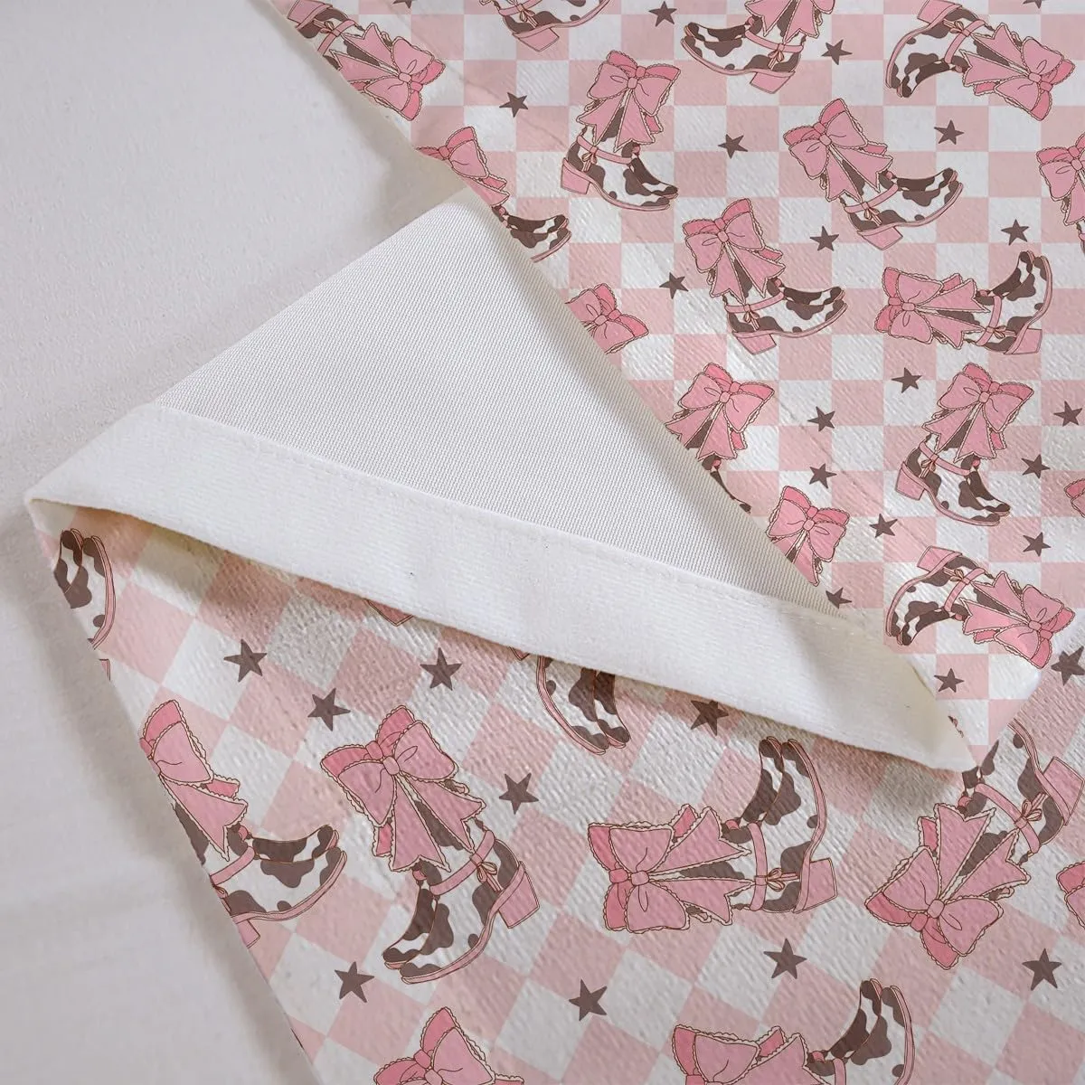 jejeloiu Pink Western Kitchen Curtains Valances Cowgirl Cowboy Boots Valance Curtains for Bedroom Bowknot Dreamy Princess Curtain Valances for Bathroom 1 Panel 52"x18" Plaid Short Rod Window Treatment