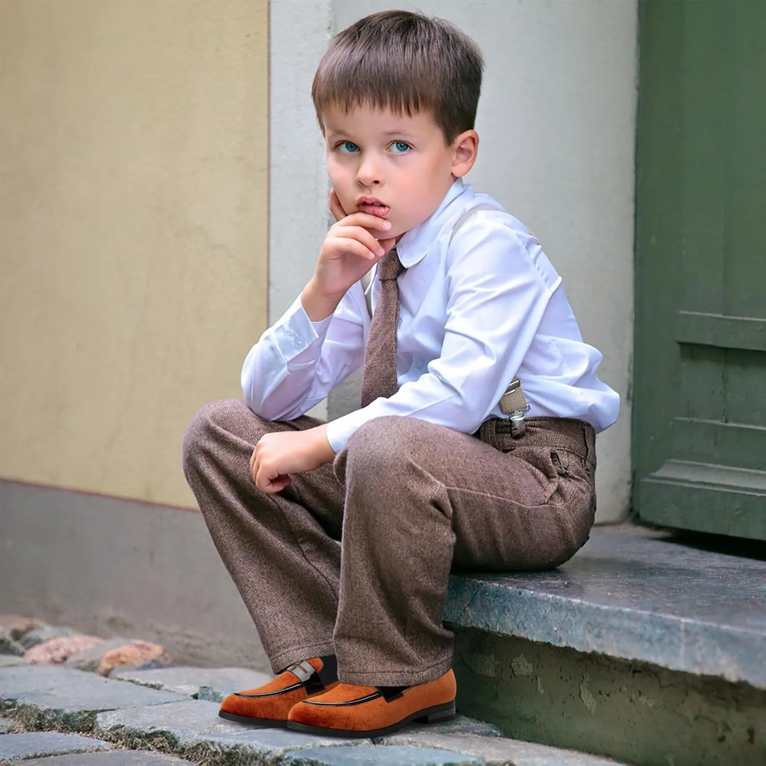 JITAI Velvet Boy's Dress Shoes Slip-On Loafers Wedding Shoes for Boys