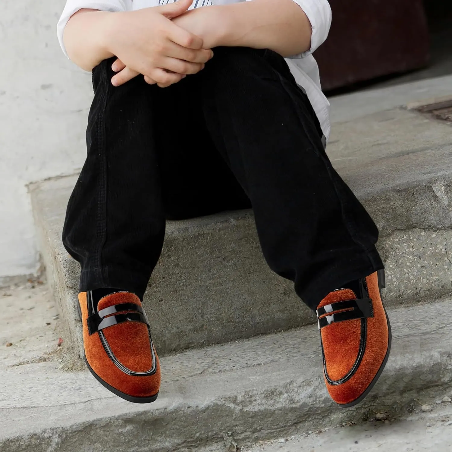 JITAI Velvet Boy's Dress Shoes Slip-On Loafers Wedding Shoes for Boys