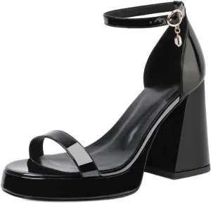 Joseywade Heeled Sandals Strappy Platform Chunky Block High Heels Round Open Toe 4 Inch Ankle Strap Sexy Work Dance Shoes