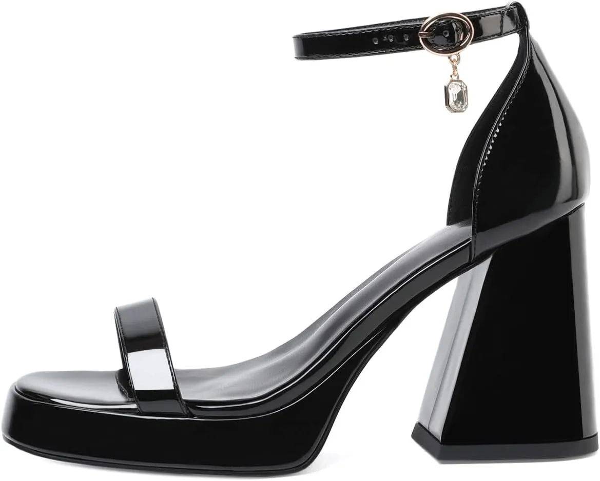 Joseywade Heeled Sandals Strappy Platform Chunky Block High Heels Round Open Toe 4 Inch Ankle Strap Sexy Work Dance Shoes