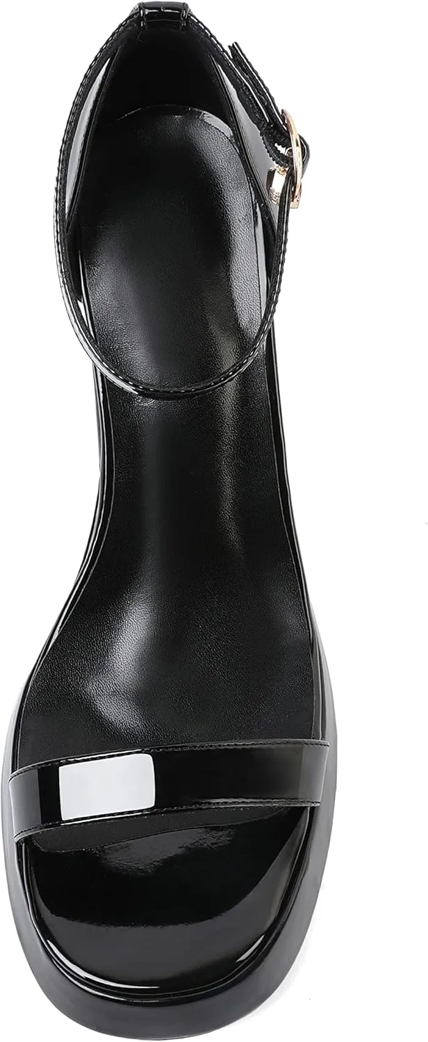 Joseywade Heeled Sandals Strappy Platform Chunky Block High Heels Round Open Toe 4 Inch Ankle Strap Sexy Work Dance Shoes